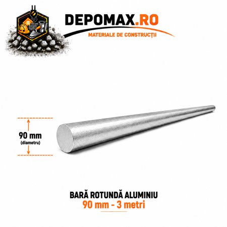 Bara rotunda aluminiu 90 mm, 3 metri, EN AW-2007